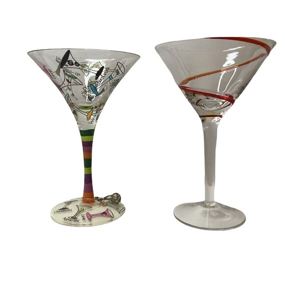 Mixed Lot 2 Martini Glasses-Lolita Handpainted - 7” And Pier 1 Red Swirl - Picture 4 of 9